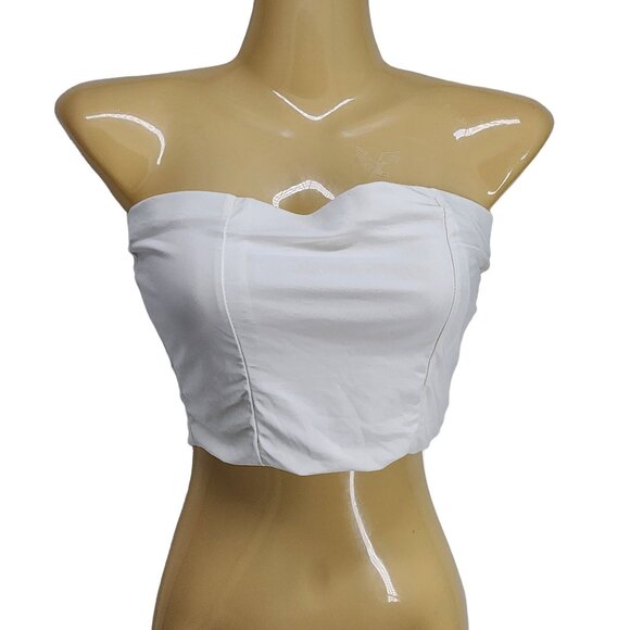 NWT PrettyLittleThing Helsa‎ Cream Slinky Bandeau Crop Top Women's Size 4 NEW - Picture 3 of 13